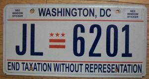 SINGLE WASHINGTON DC / DISTRICT of COLUMBIA LICENSE PLATE - JL=6201