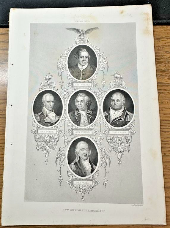 Antique 1859 Bunker Hill Engraving Warren Putnam Stark Revolutionary War Print