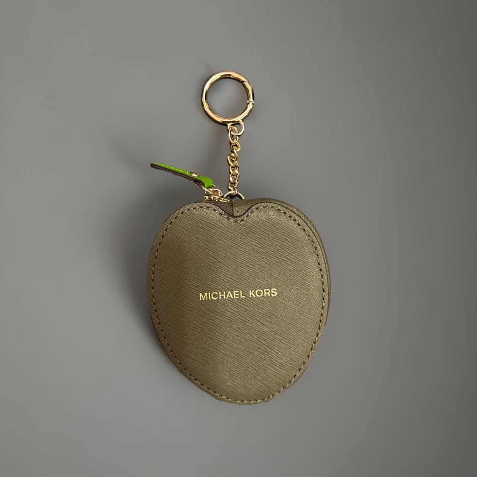 Michael Kors Hoja de Palma Novedad Monedero Llavero Selva Cuero Verde Foto 2 de 4