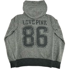 Vintage y2k Womens Grey Victoria's Secret Pink Dog 86 Zip Hoodie Sweatshirt Sz L