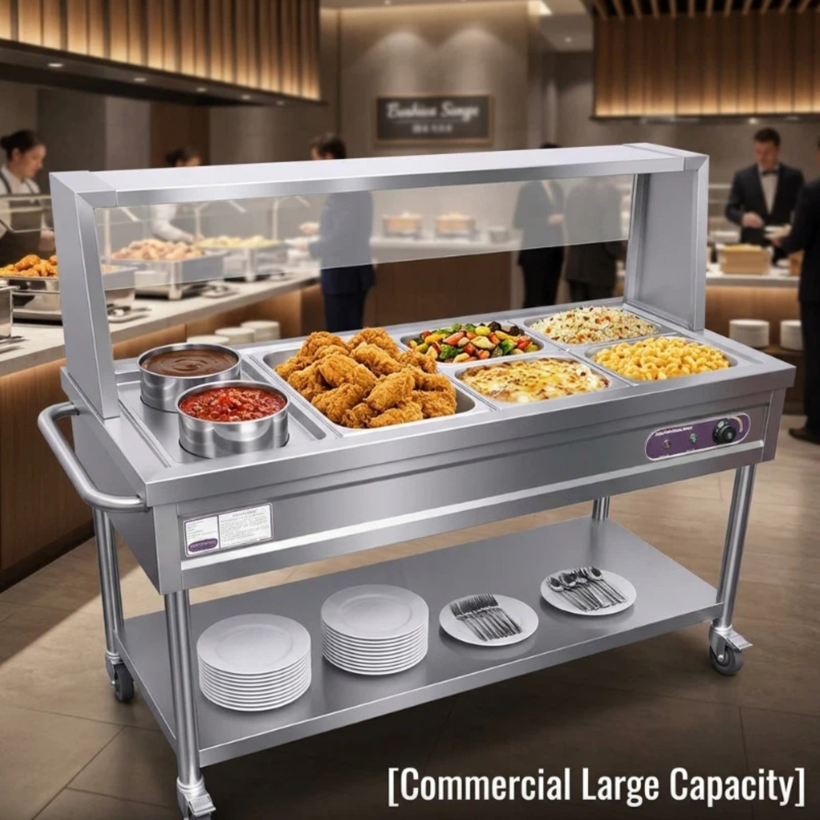 Commercial Food Warmer, 1800W Professiona Electric Steam Table 5 Trays + 2 Pots