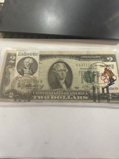 Double Stamped 1976 POSTMARKED BICENTENNIAL TWO DOLLAR NOTE . FIRST DAY ISSUE