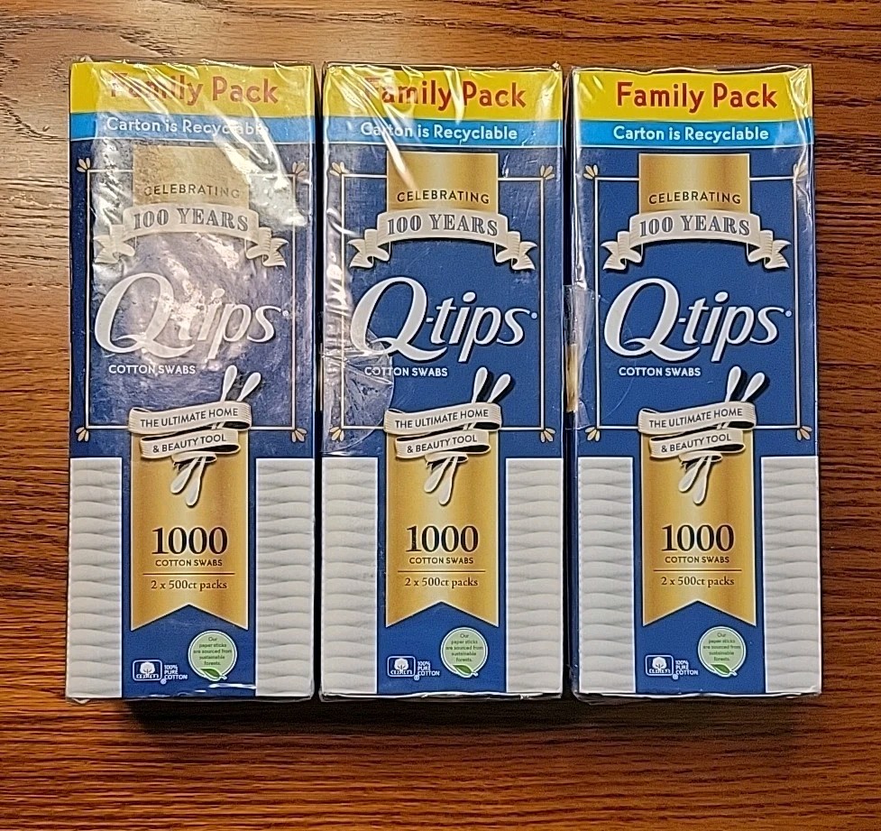 Lot Of 3 Family Pack Q-Tips 1000 Cotton Swabs (3000 Total)