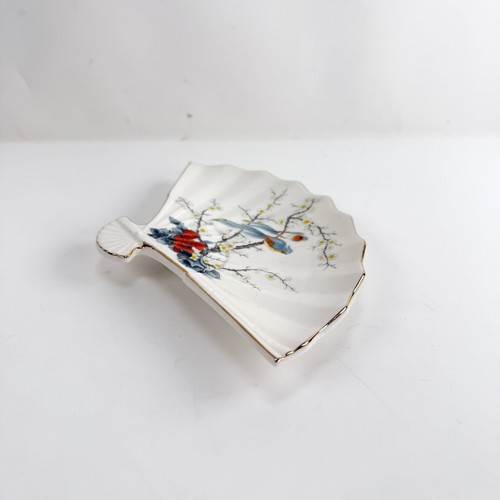 Plato abanico vintage Jay Fine China adorno dorado pájaro flor de cerezo Japón - Imagen 3 de 14