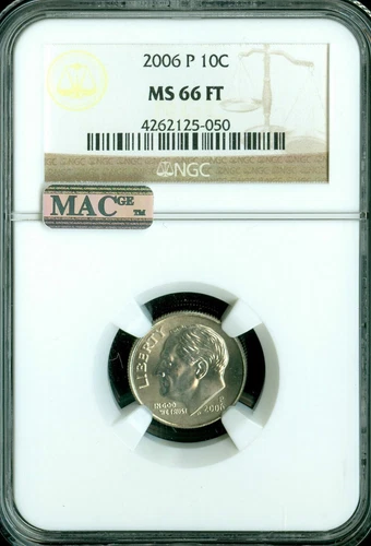 2006 P ROOSEVELT DIME NGC MS66 FT PQ 2ND FINEST BUSINESS STRIKE MAC SPOTLESS  *