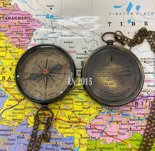 Brass Pocket 2" Compass w/Chain Directional Pirate Hiking Travel Camping Compass