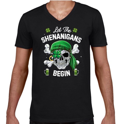 ST PATRICKS DAY T-SHIRT Shenanigans Paddys Irish Funny Skull Pirate Biker Top - Picture 5 of 17