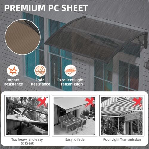 32/40/48/60/80" Window Awning Front Door Eaves Canopy Polycarbonate Roof Cover - Picture 5 of 29