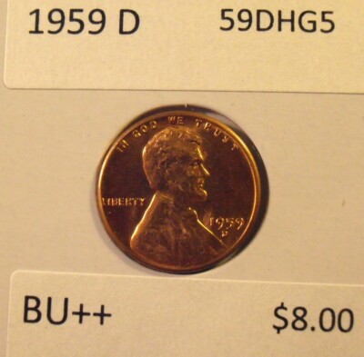 1959 D BU Lincoln Cent, Premium Quality, High Grade,  (59DHG5)