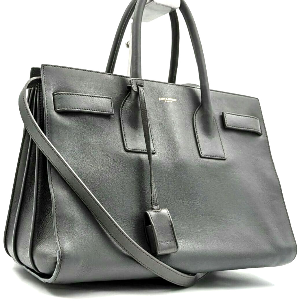 Borsa a mano SAINT LAURENT Sac de Jour2Way tracolla in pelle piccola grigio s...
