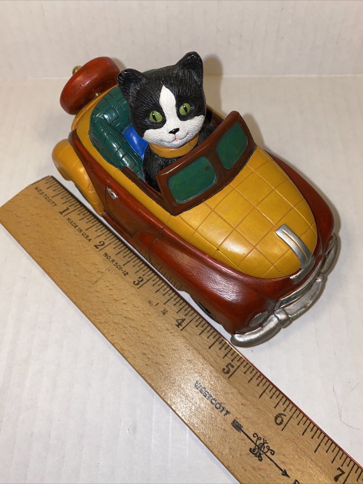 Vandor Toys in the Cupboard Car Box EUC Resin 5" x 3" Cat in a Car Red Green eBay