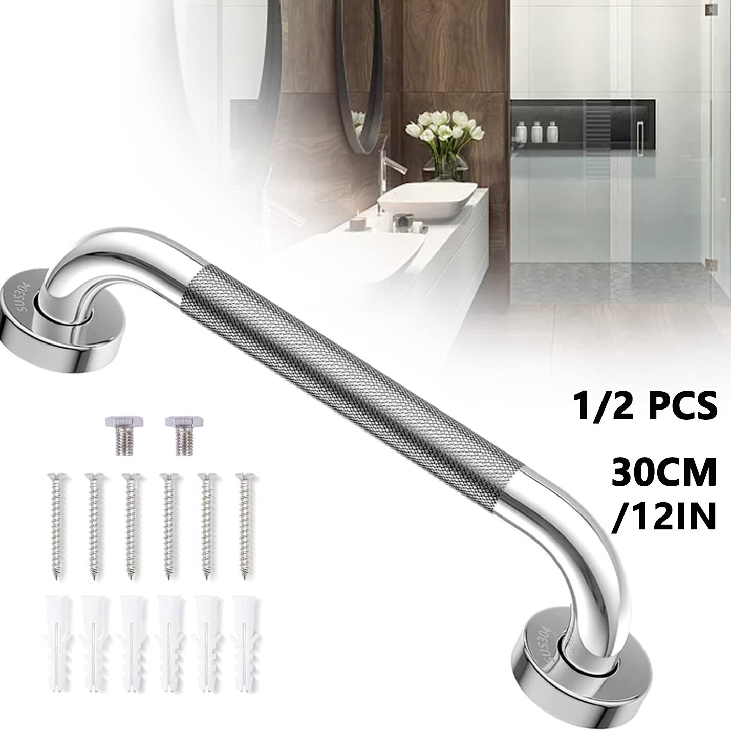 1/2X Bathroom Grab Bar Stainless Steel Shower Safety Handles Toilet Tub