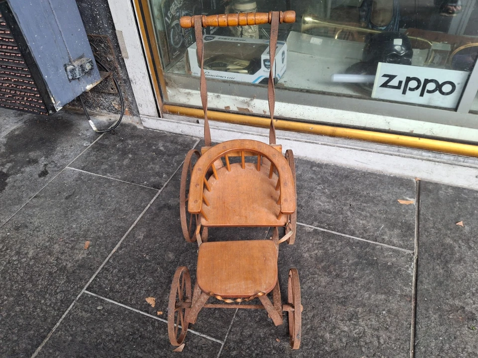 Vintage Doll METAL AND WOOD Carriage Stroller - Image 3 of 4