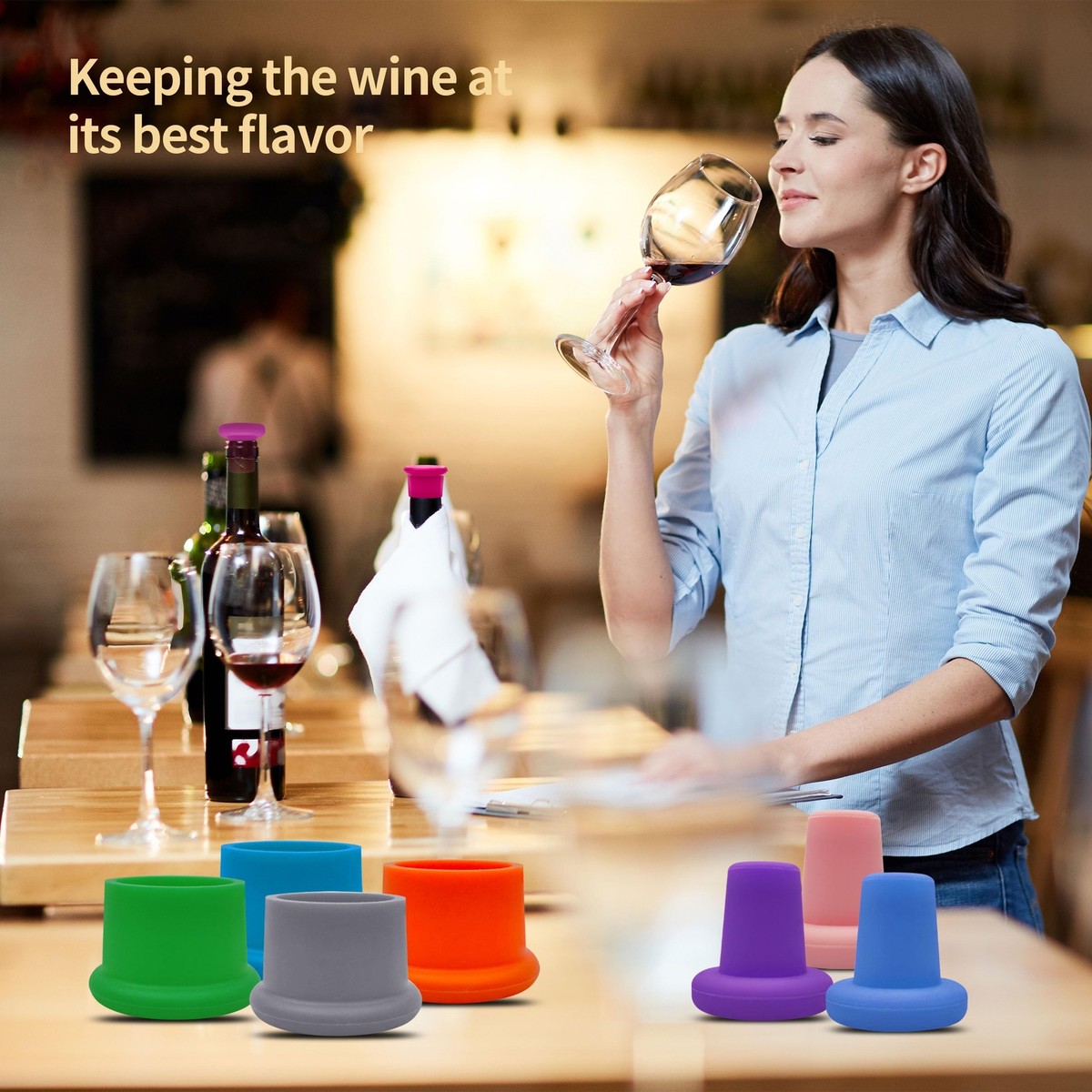 Wine Bottle Stoppers 4-Pack - Reusable Leak-Proof Wine Sealers Keep Wine Fres... 719704449946 - View #5