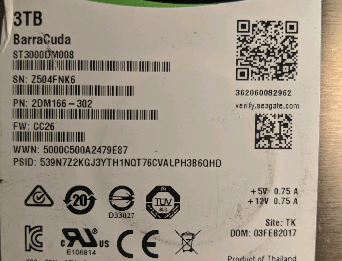 Seagate ST3000DM008 BarraCuda 3TB×3 計9TB TESTED DONOR - Seagate ST3000DM008 P/N: 2DM166-302 CC26 TK