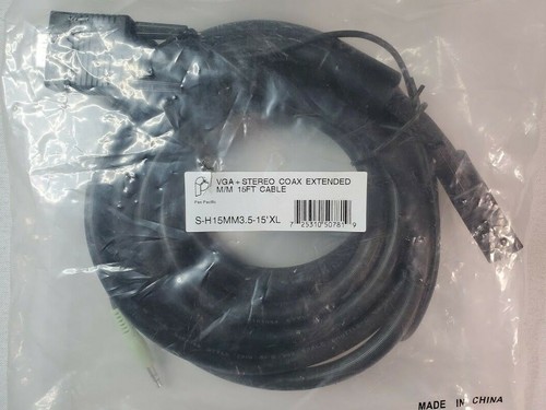 15FT VGA SVGA Video + 3.5mm Stereo Audio Male to Male M/M Monitor TV Cable - Picture 1 of 2