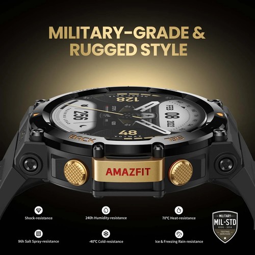 Amazfit T-Rex 2 Rugged Smart Watch 47mm Military Certified Ember Black SEALED - Photo 9 sur 11