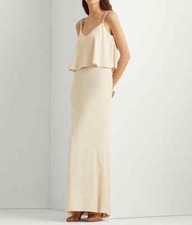 New Lauren Ralph Lauren Georgette Column Gown Size 12 Pearlescent E0412
