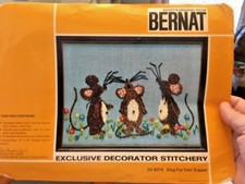 Mice Bernat Stitchery Kit SING FOR YOUR SUPPER SO-8079 12x16" barely started