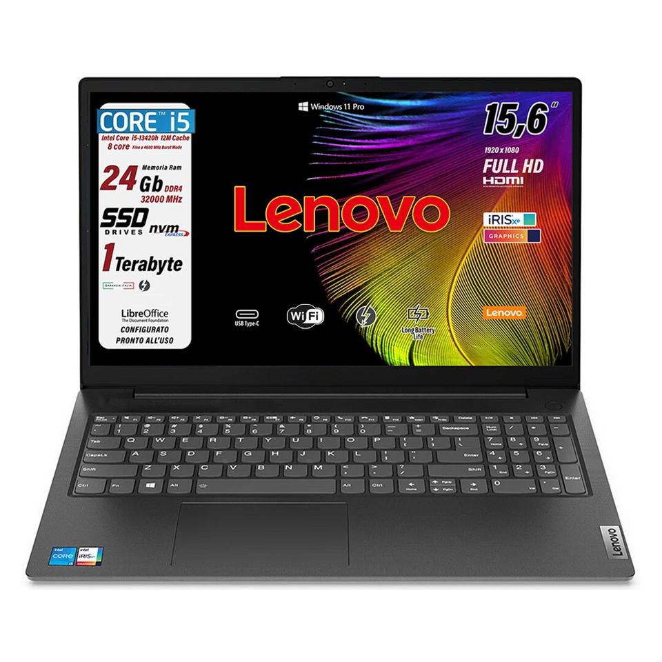Notebook Lenovo Intel i5 13420H 8 Core RAM 24GB SSD 1TB FullHD 15,6 Win11Pro