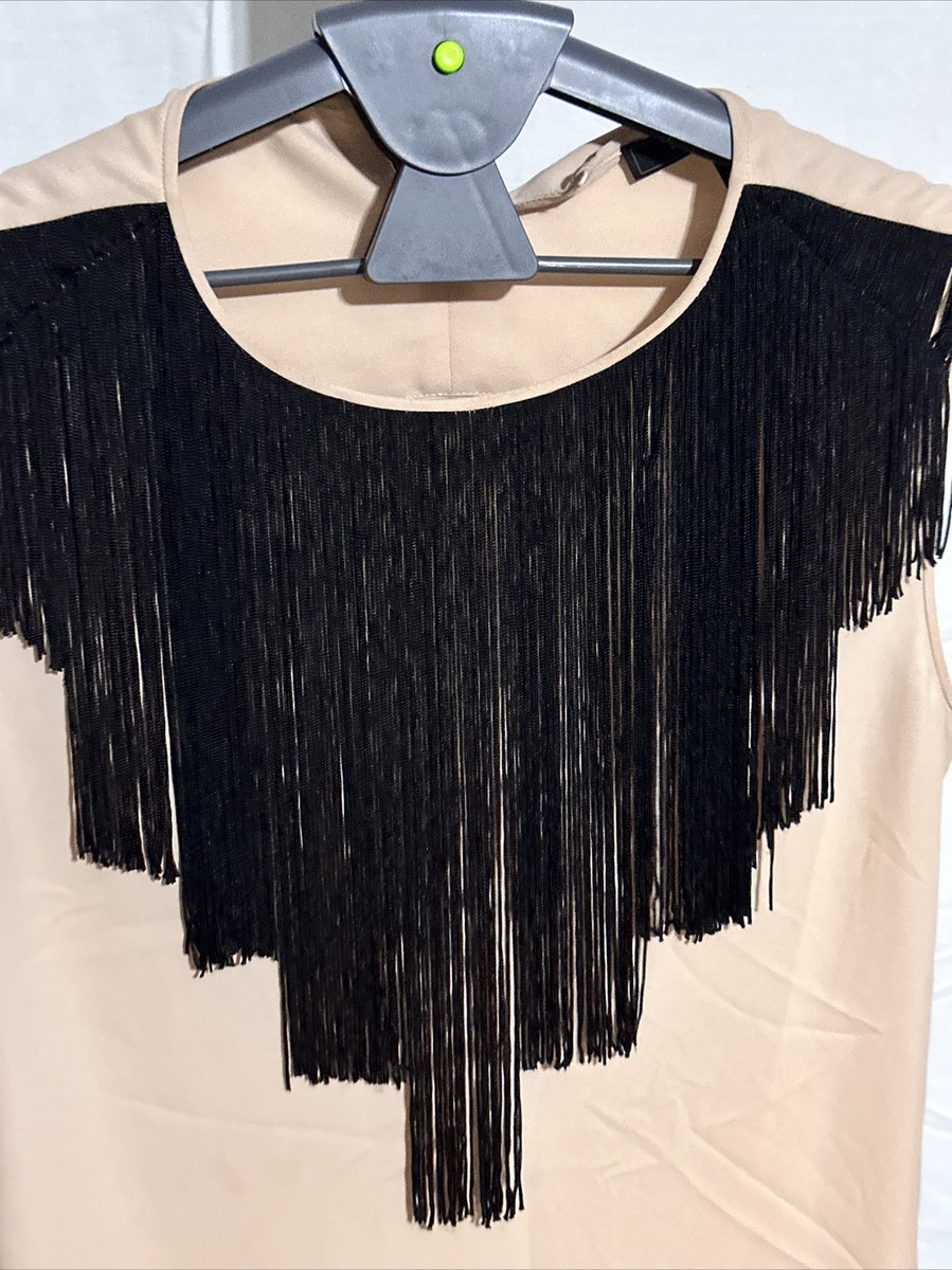 Top BCBG Sans Manches Avec Franges Et Dos Drapé – Blanc, Taille S, Neuf Avec étiquettes