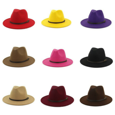 Vintage Wide Brim Wool Fedora Hat Belt Panama Felt Jazz Hat Adjustable One Size Amazon.com: 12 Pcs Felt Panama Hats with Belt Buckle  main image 4