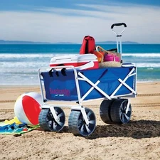 Beach Wagon Foldable Utility Cart Garden Carriage Collapsible Buggy Pulling Blue