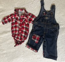 Oshkosh B  gosh Boys 6M Red Plaid Flannel Button Down Overall Set