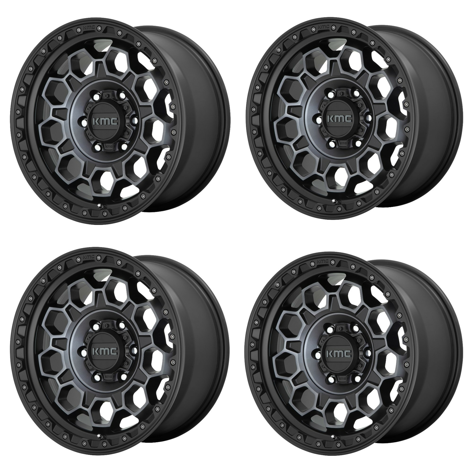 Set 4 KMC KM545 Trek 17x8 5x4.5 Satin Black With Gray Tint Wheels 17 ...