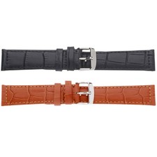 Men s Long Alligator Grain Leather Padded  Stitched Watch Strap Band, 2 Colors