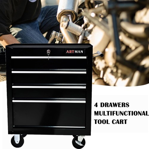 4 Drawers Tool Cart Workshop Tool Trolley Organizer Tool Case Cabinet w/4 Wheels - Picture 7 of 8