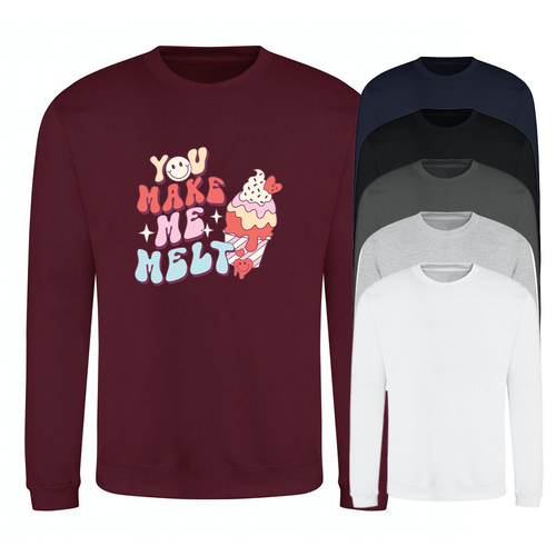 Sweatshirt Valentine Day You Make Me Melt Ice Cream Joke Unisex Sweater Jumper - Picture 37 of 37