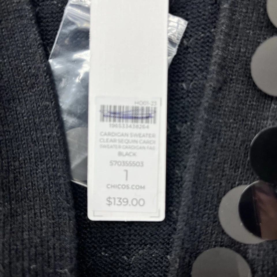 Chico's блестки кардиган свитер открытый передний блестящий черный официальный новый с Ярлыками размер 1/M - Изображение 2 из 4