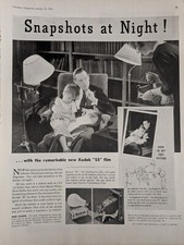 Vintage 1934 Magazine Ad Advertising Snapshots At Night Kodak SS Film Camera