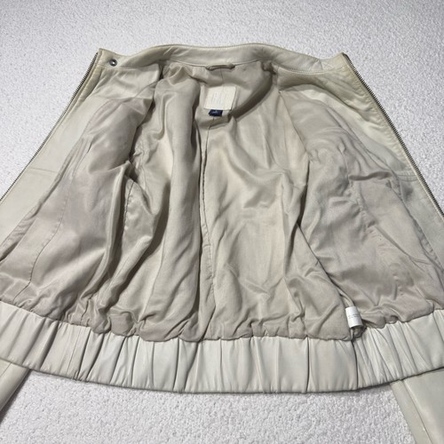 GAP Women's Bomber Jacket 100% Leather Lined Y2K White Ivory Full Zip Sz Medium - Picture 9 of 17