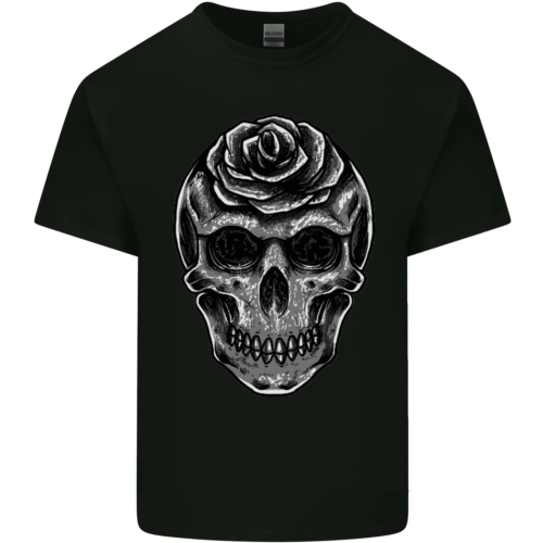 Rosen Totenkopf Biker Gothic Herren Baumwolle Maglietta T-Shirt - Afbeelding 1 van 3