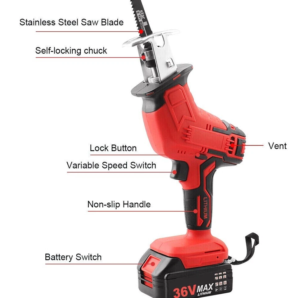 Electric Reciprocating Cordless Saw w/ 2x Rechargeable Battery + 8x Blades Kit🔥 - image 3 of 4