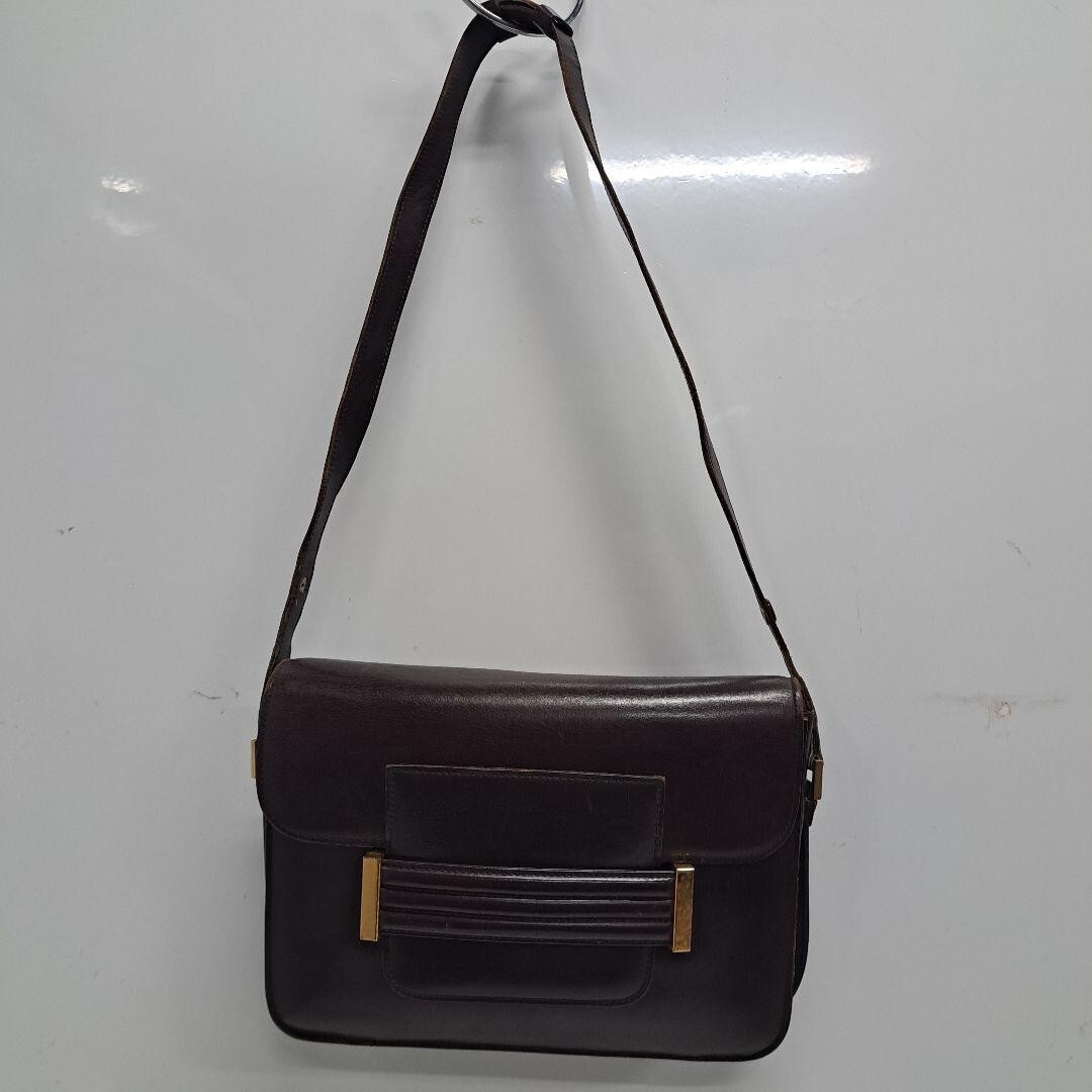 Borsa a tracolla Yves Saint Laurent hardware oro pelle marrone scuro dal Giappone