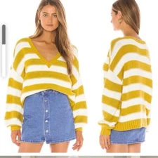 Lovers + friends gold and white stripe sweater size XS