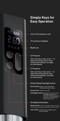 Baseus Mini Tyre Inflator Air Compressor, 150PSI Air Pump, Digital Display - Picture 9 of 15