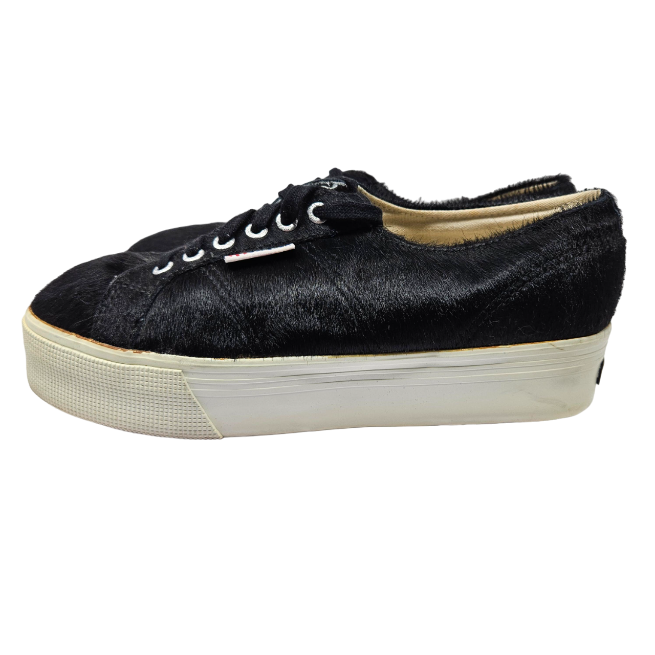 Scarpe da ginnastica con plateau Superga pony scarpe bianche e nere da donna taglia 10 stringate