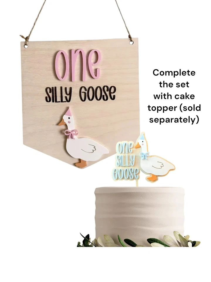 Banner de trona One Silly Goose personalizado primer cumpleaños - decoraciones de cumpleaños Foto 4 de 4