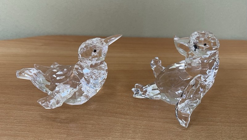 Acrylic Clear Carved Ice Glass Penguins Figurines Set of 2 By FTC