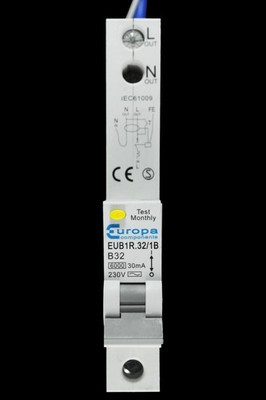 Europa 32 Amp Curve B 6kA 30mA RCBO TYP AC EUB1R.32/1B