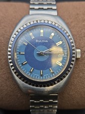 Vintage Bulova 36mm Blue Bullseye Date Dial Mens Watch 7240