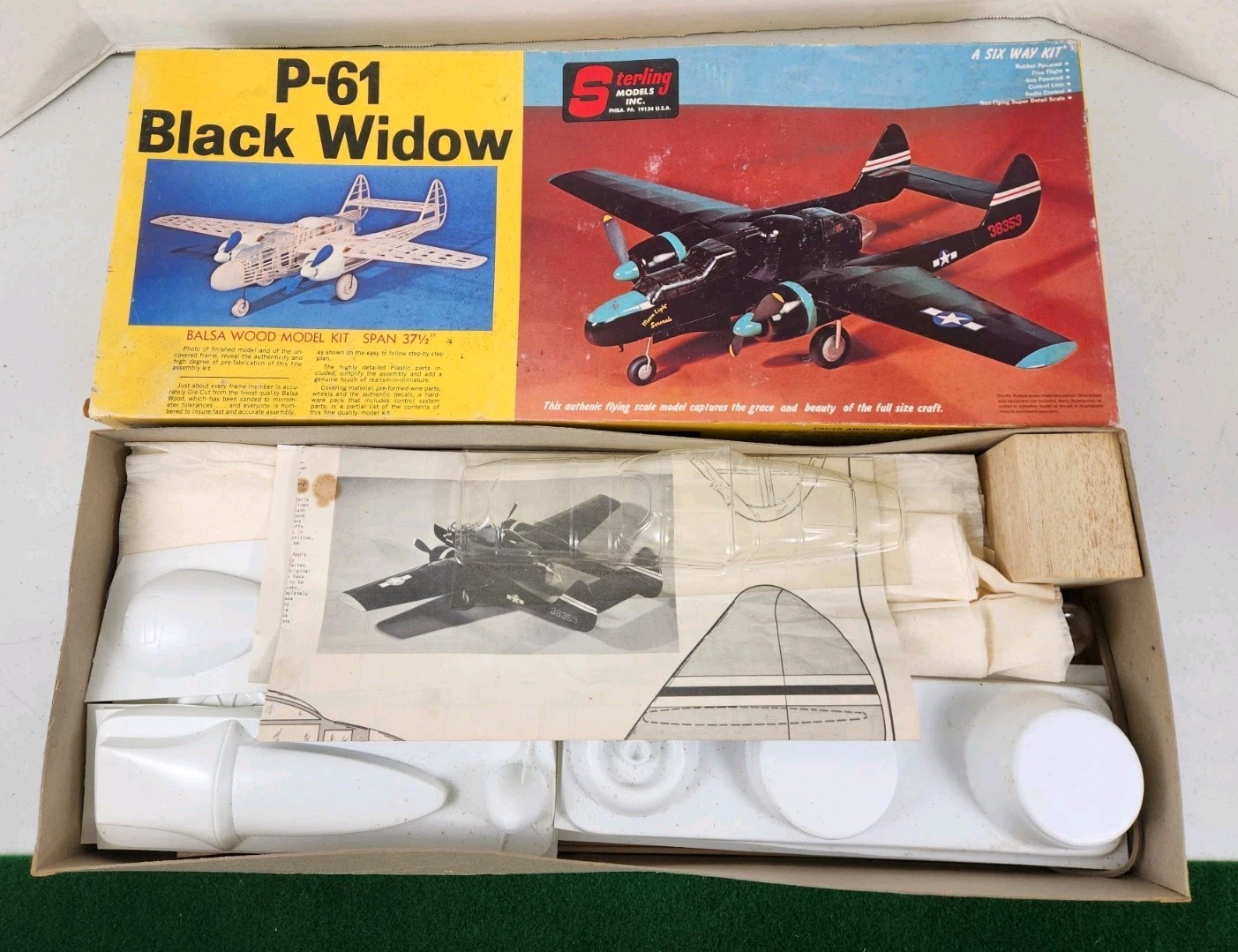 Vintage Sterling Models P-61 Black Widow balsa Model Airplane kit E-15 UNBUILT! 