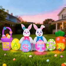 8FT Easter Inflatables Outdoor Decorations Inflatable Easter Bunny Egg Basket