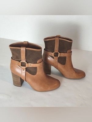 Ralph Lauren Women s Dylan Tan Leather Brown Suede Gold Ankle Bootie Size 7B