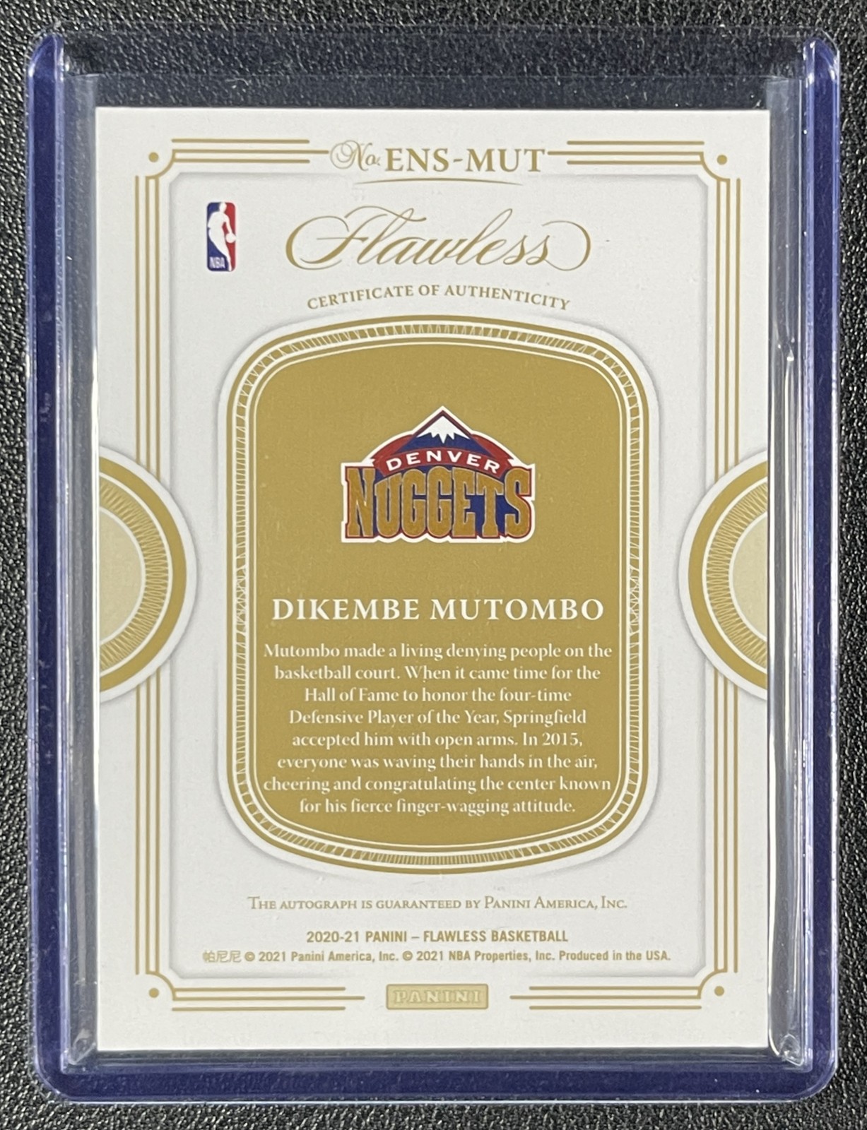 DIKEMBE MUTOMBO 2020-21 PANINI FLAWLESS #ENS-MUT ENSHRINED AUTO 6/25 view 2