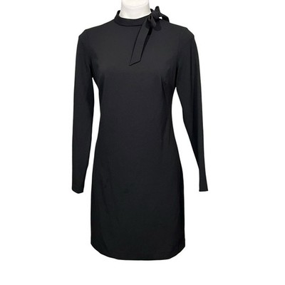 Calvin Klein dress sz 8 Black Long-Sleeve Shift stretch bow accent office church